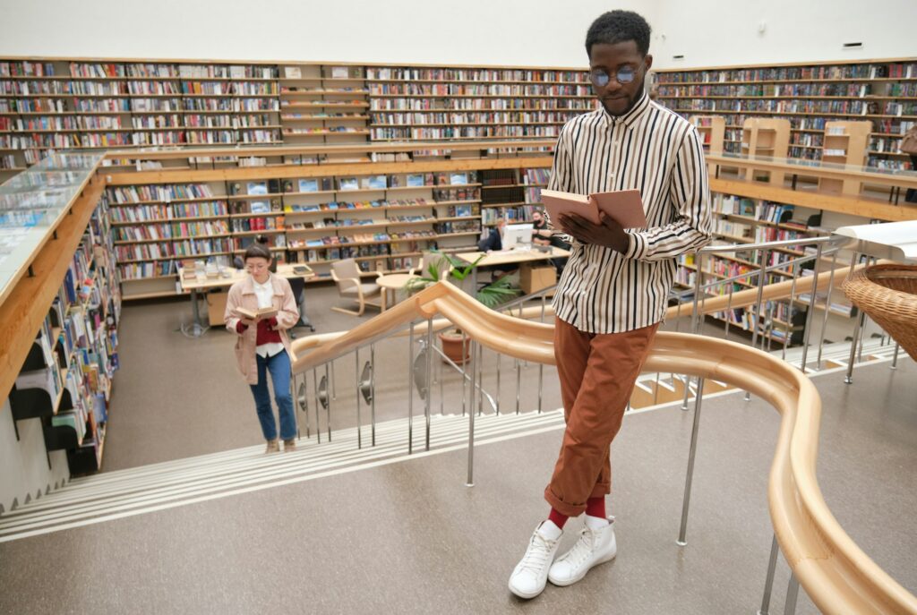 Man in big library